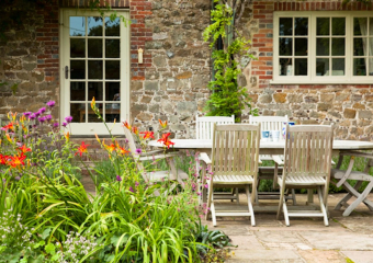 Rural Country Estate Naturalism, Dining area, natural stone patio designed by Ann- Marie Powell, July ,UK 2009